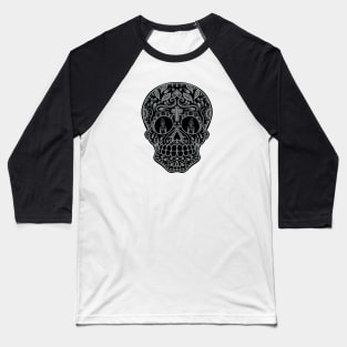 HomeSchoolTattoo SugarSkull SILVER Baseball T-Shirt